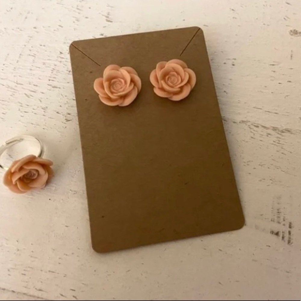 Pink Rose Earrings and Matching Pink Rose Ring